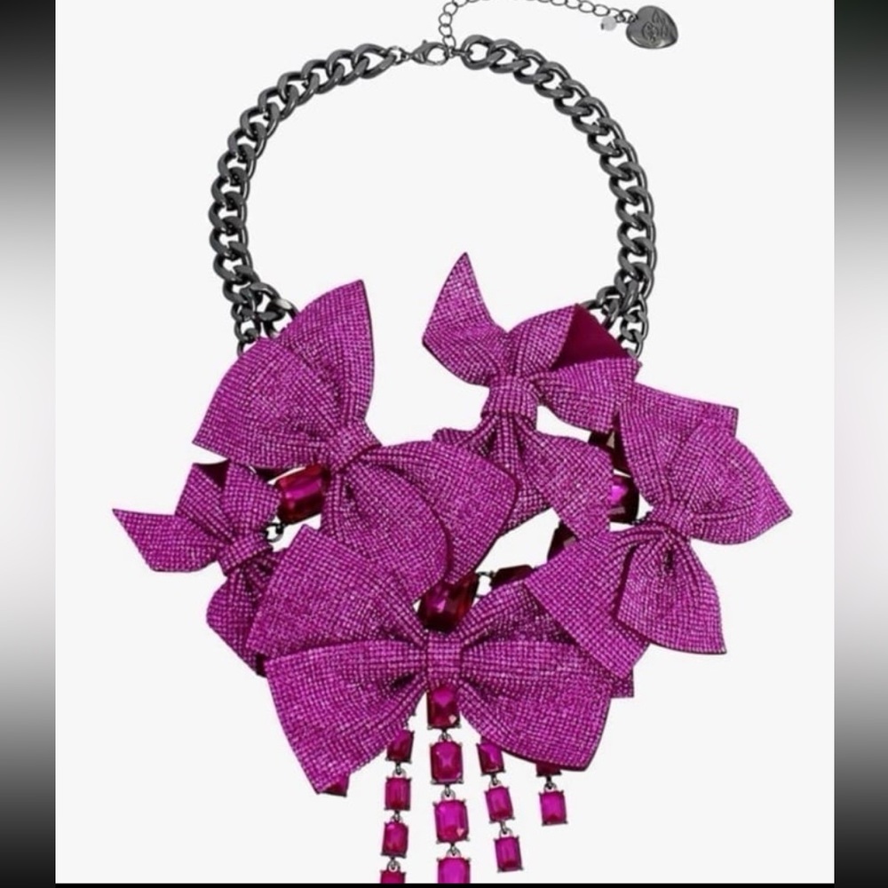 BETSEY JOHNSON SET Pink Pavé & Crystals Statement Bow Necklace & Earrings NWT - Picture 7 of 15